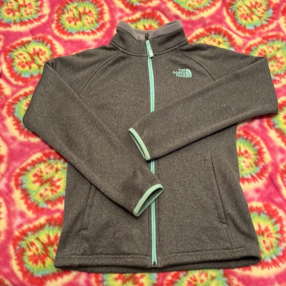 The north face,grey and blue zip up.